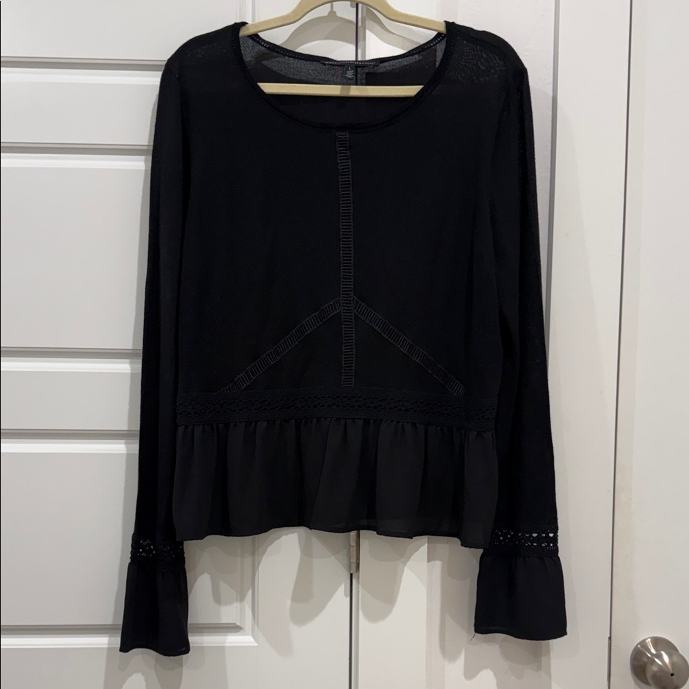 White House Black Market Black Blouse with Sheer Details
